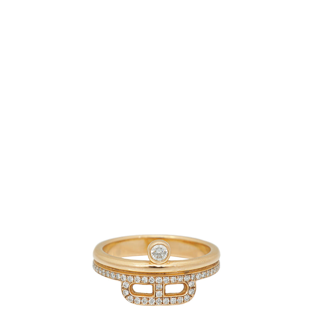 Hermes 18K Rose Gold Diamond Link D'Hermes Ring 53