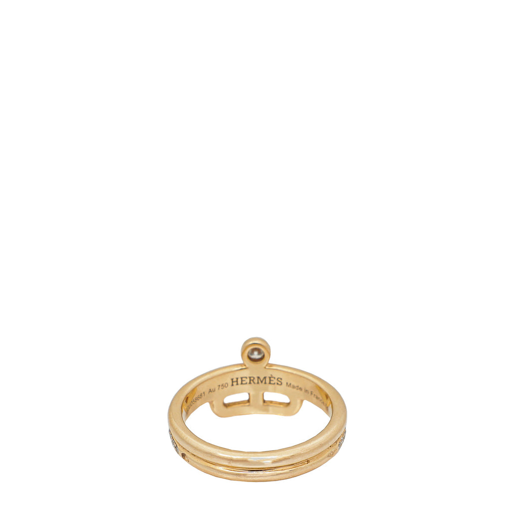 Hermes 18K Rose Gold Diamond Link D'Hermes Ring 53