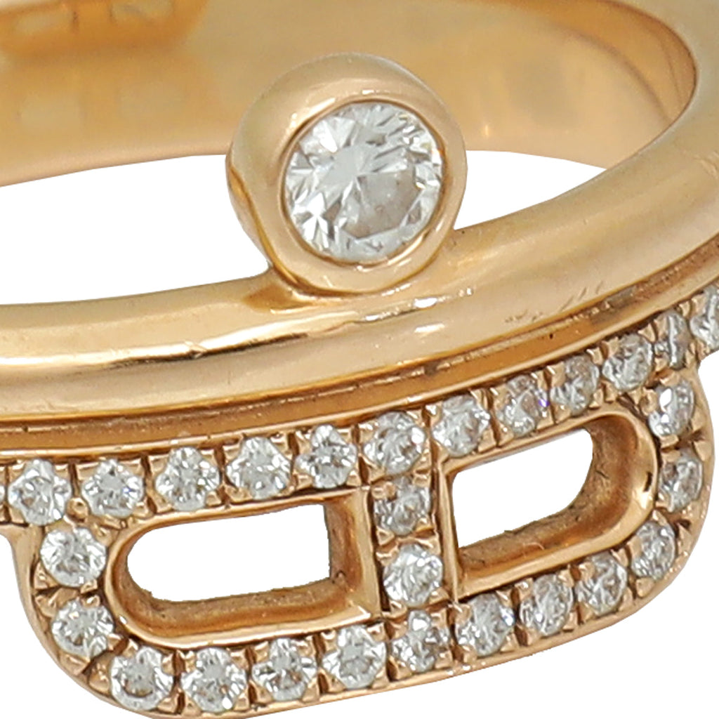 Hermes 18K Rose Gold Diamond Link D'Hermes Ring 53