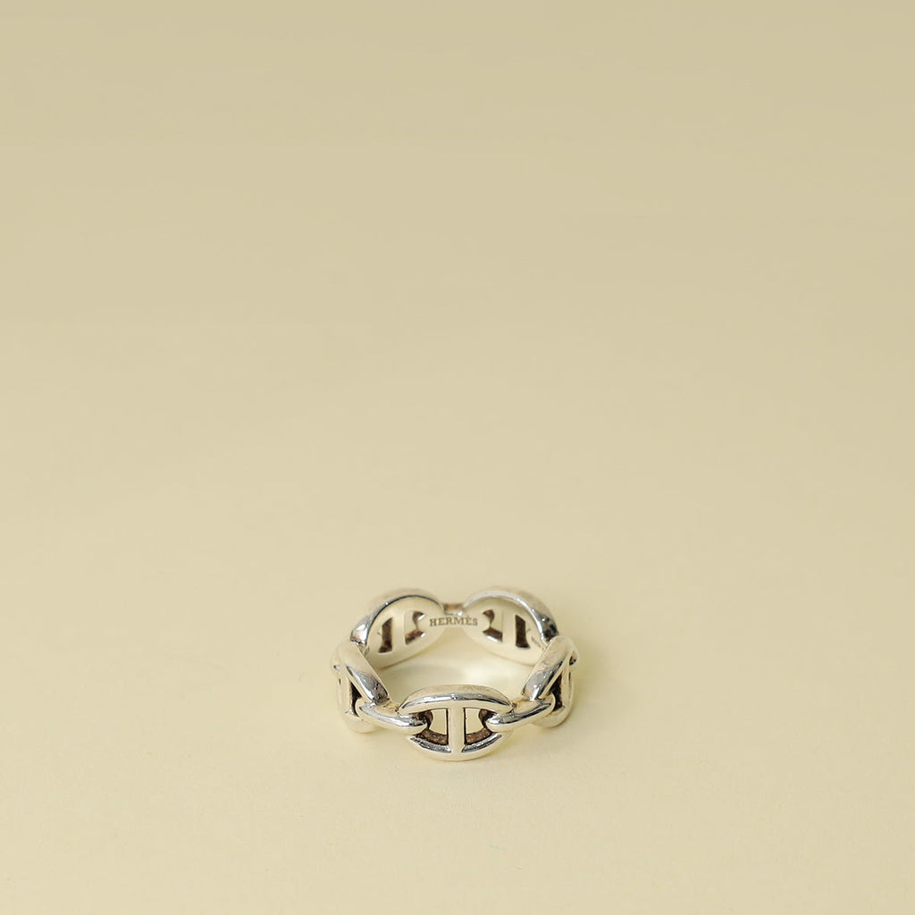 Hermes Silver Chaine d'ancre Enchainee Ring, Small Model 53