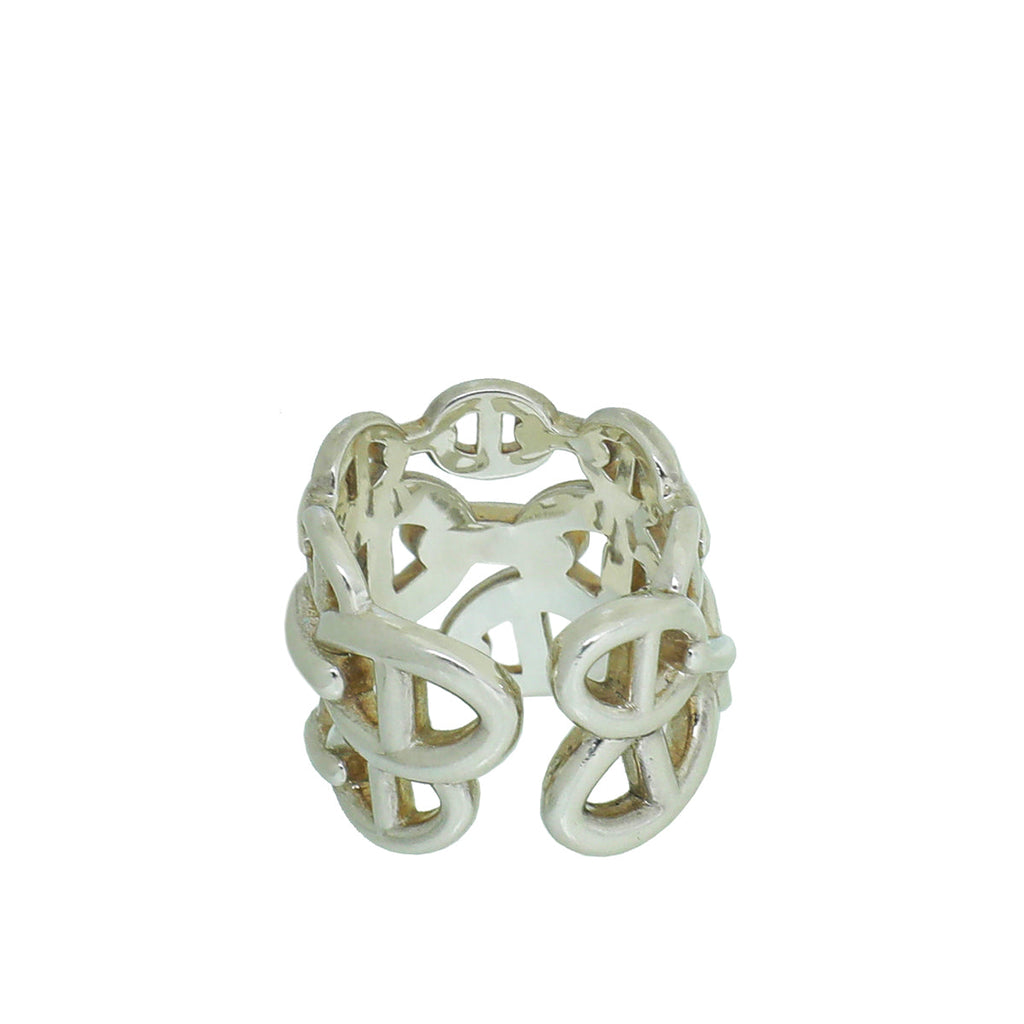 Hermes Silver Chaine D'ancre Enchainee Large Model Ring 52