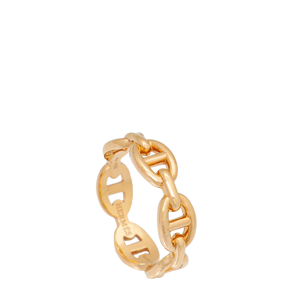 Hermes 18K Rose Gold Chaine D'ancre Enchainee Small Model Ring 53