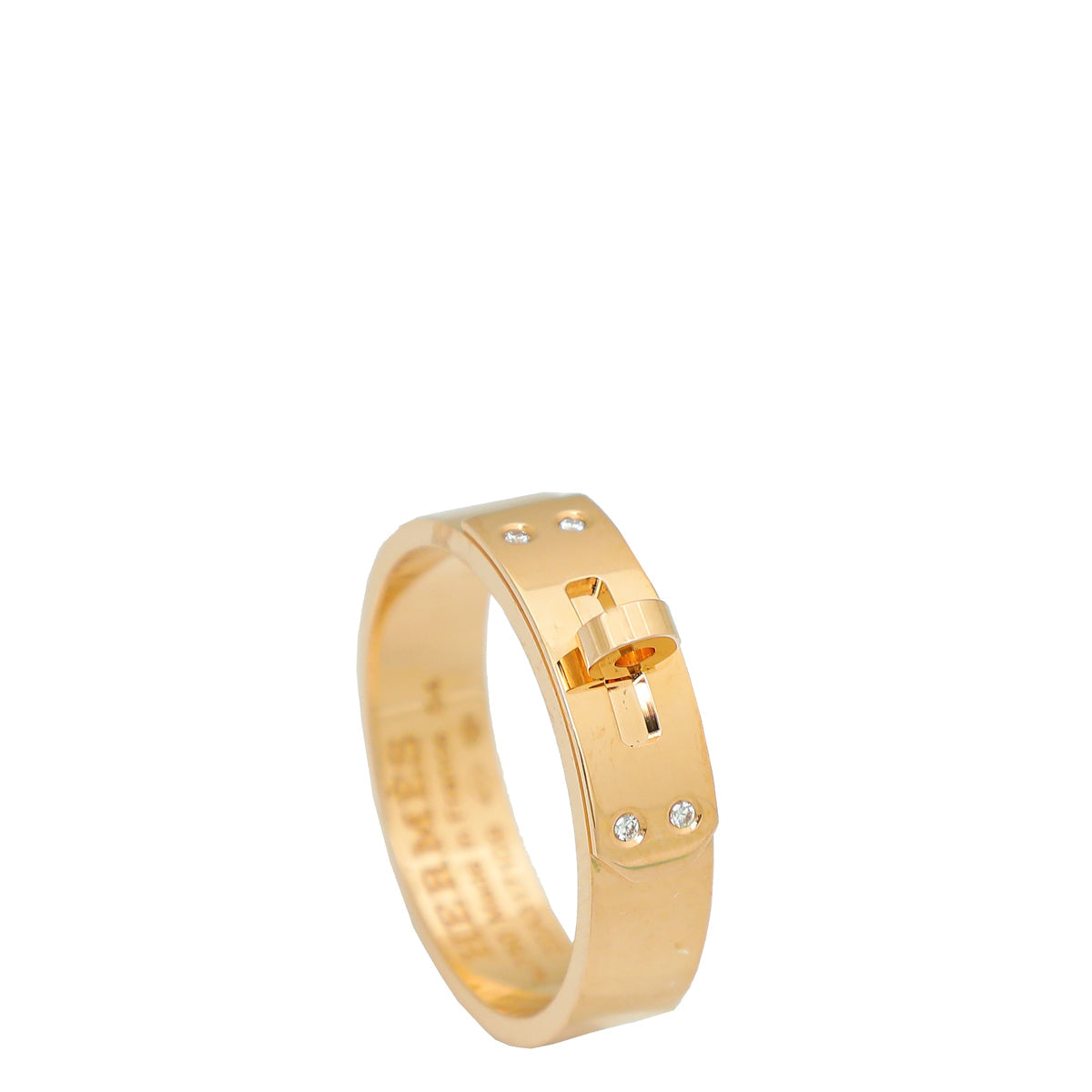 Hermes 18K Rose Gold 4 Diamond Kelly Small Model Ring 54