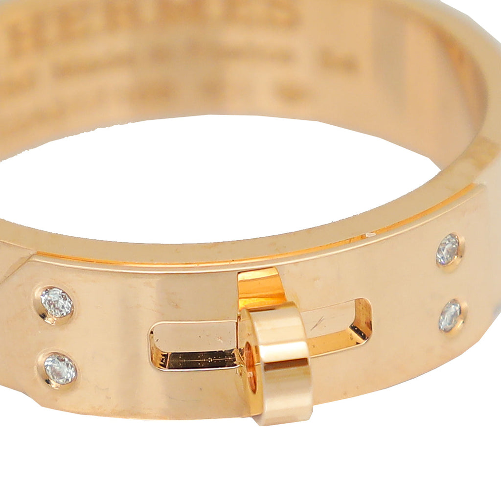 Hermes 18K Rose Gold 4 Diamond Kelly Small Model Ring 54