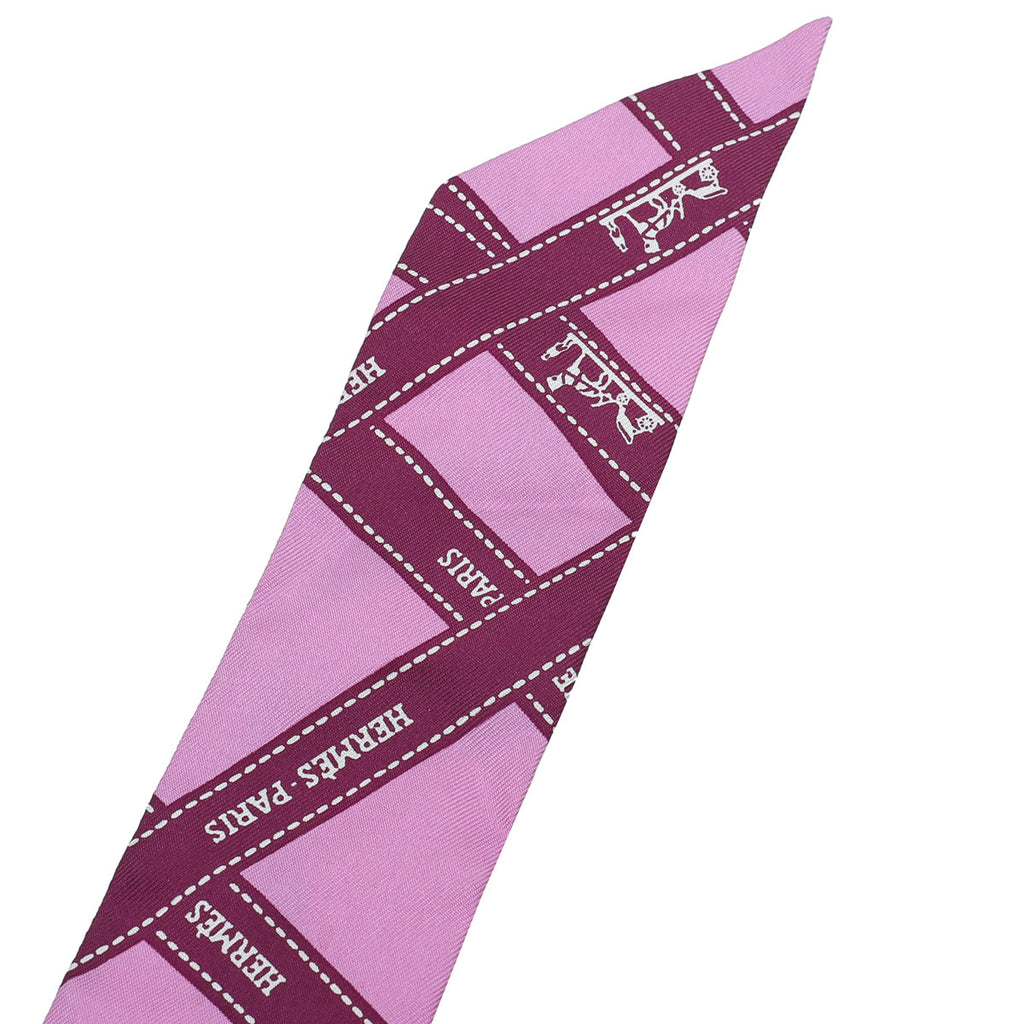 Hermes Bicolor Bolduc Ribbon Print Silk Twilly
