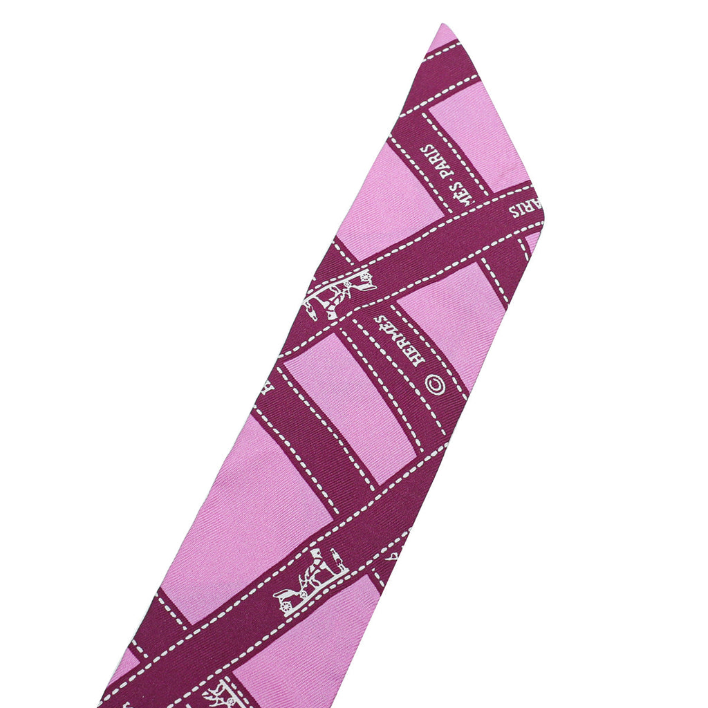Hermes Bicolor Bolduc Ribbon Print Silk Twilly