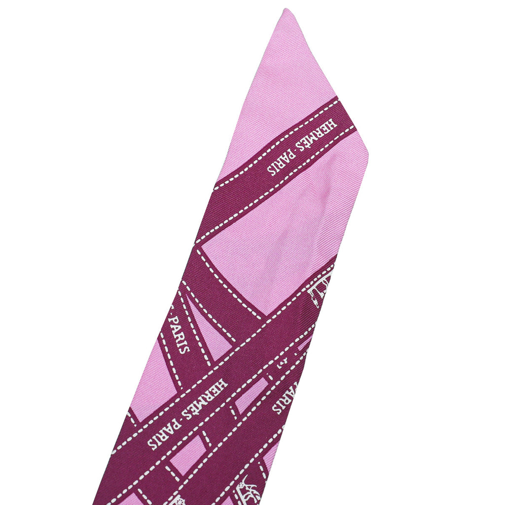 Hermes Bicolor Bolduc Ribbon Print Silk Twilly