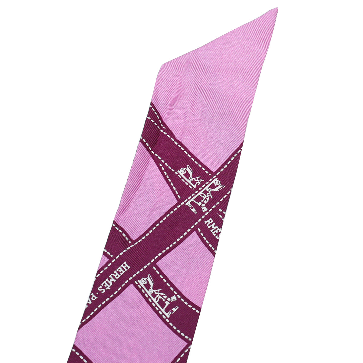 Hermes Bicolor Bolduc Ribbon Print Silk Twilly