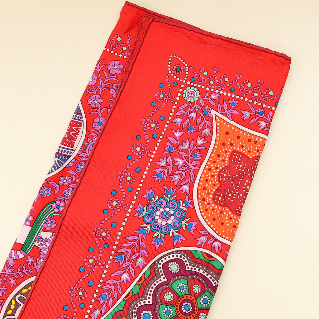 Hermes Rouge Multicolor L'arbre de Vie Shawl Scarf 90