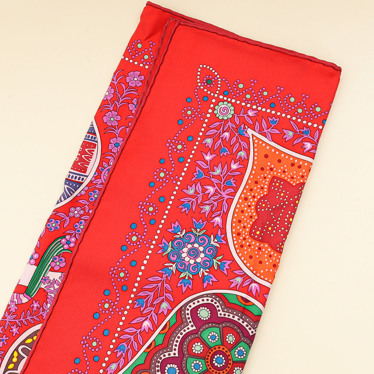 Hermes Rouge Multicolor L'arbre de Vie Shawl Scarf 90