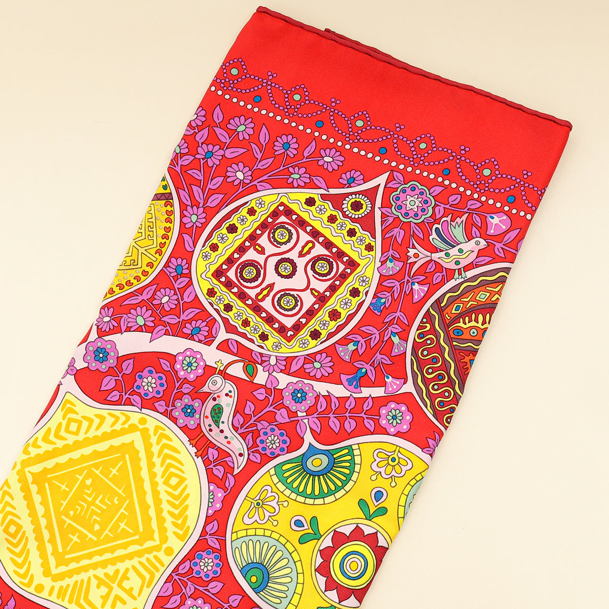 Hermes Rouge Multicolor L'arbre de Vie Shawl Scarf 90