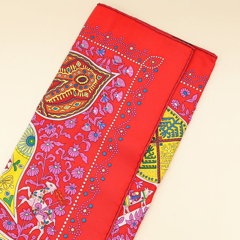 Hermes Rouge Multicolor L'arbre de Vie Shawl Scarf 90