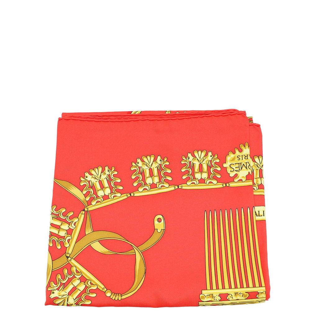 Hermes Rouge Multicolor Rybal "Les Cavaliers d'Or Silk Scarf 90