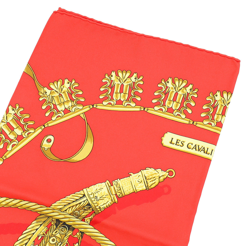 Hermes Rouge Multicolor Rybal "Les Cavaliers d'Or Silk Scarf 90