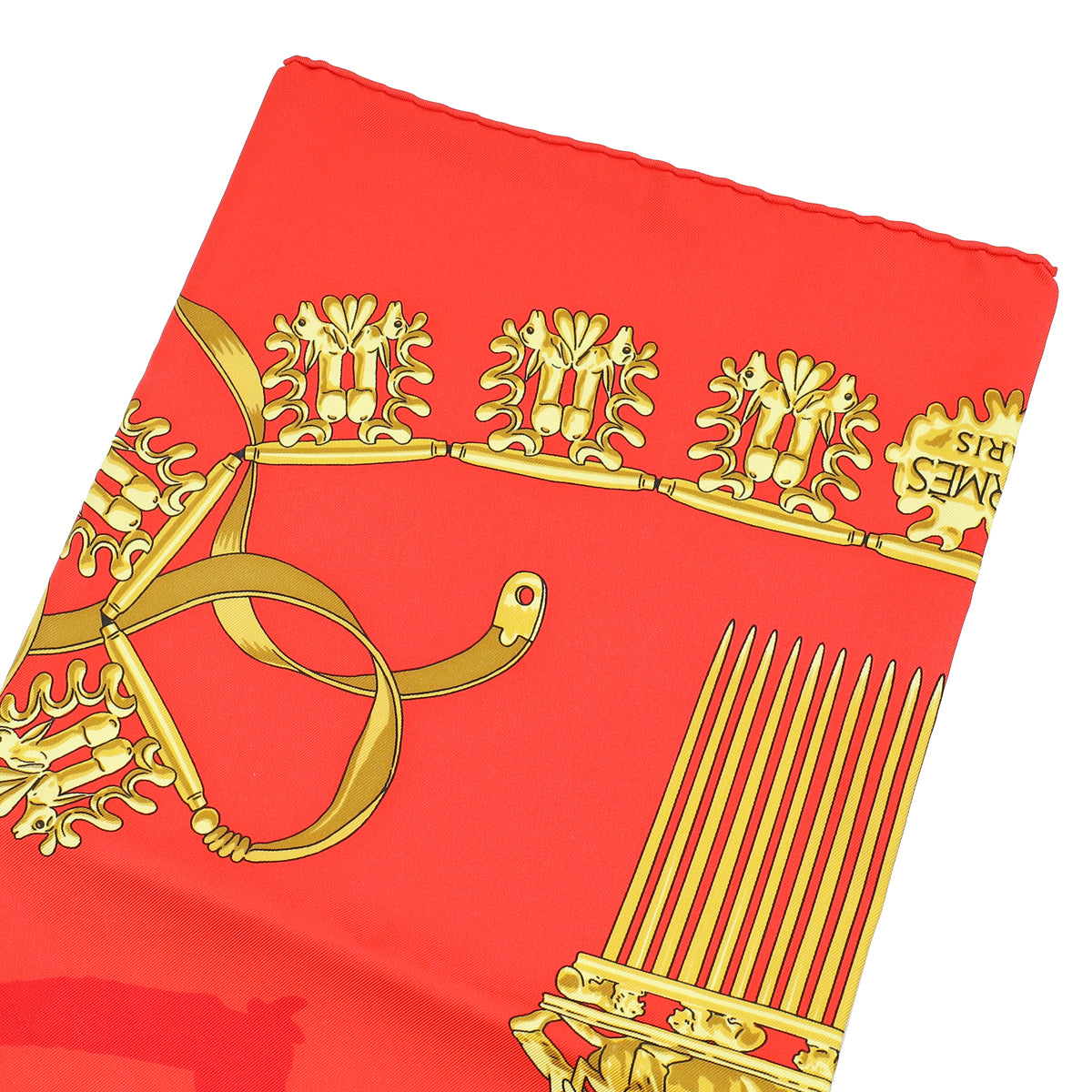 Hermes Rouge Multicolor Rybal "Les Cavaliers d'Or Silk Scarf 90