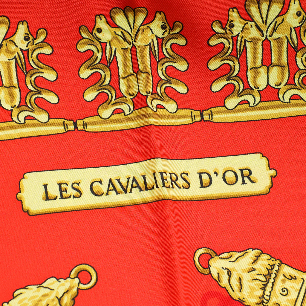 Hermes Rouge Multicolor Rybal "Les Cavaliers d'Or Silk Scarf 90