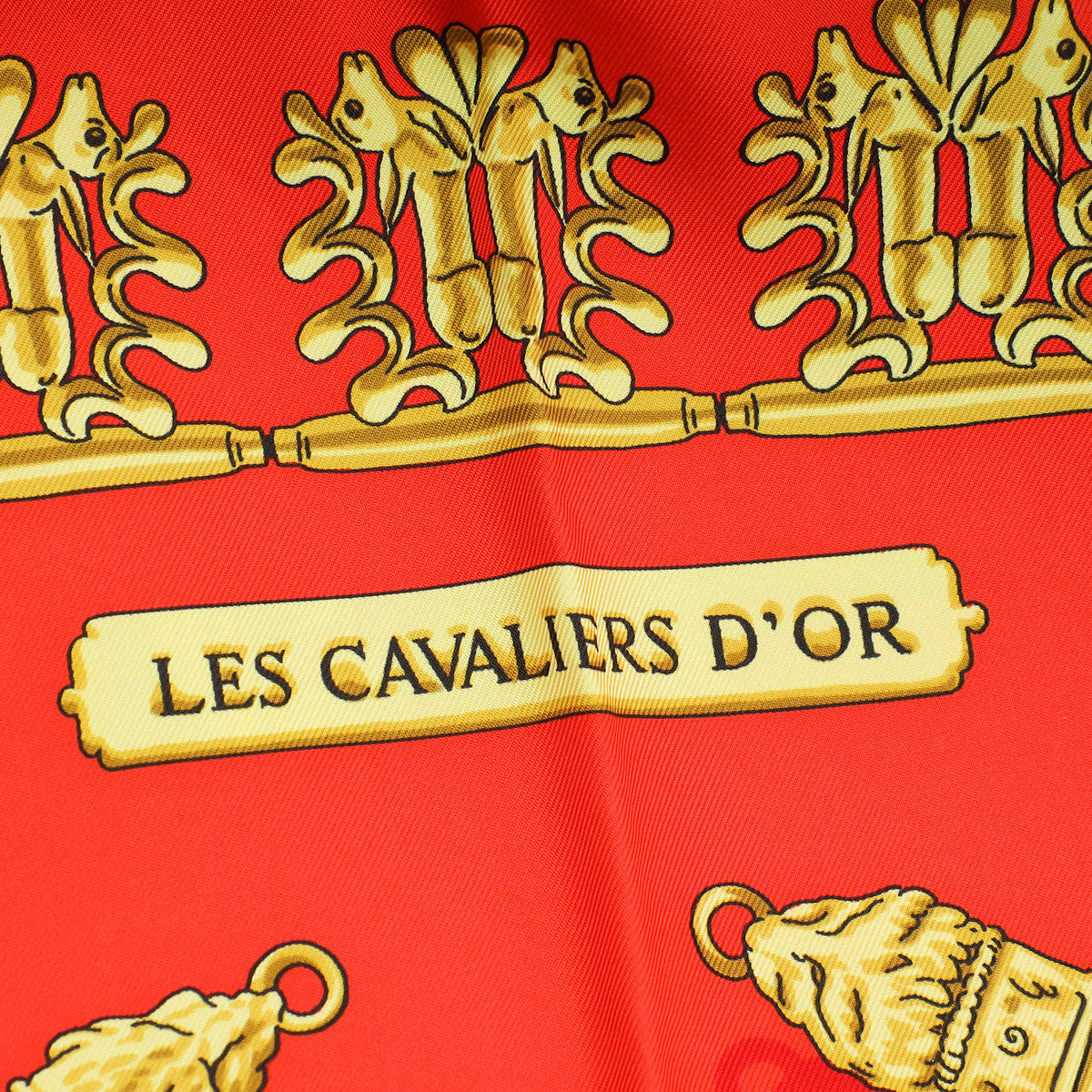 Hermes Rouge Multicolor Rybal "Les Cavaliers d'Or Silk Scarf 90