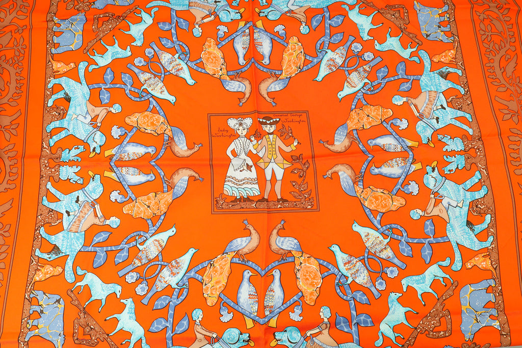 Hermes Multicolor Early America Washington version Francoise de la Perriere Silk Scarf