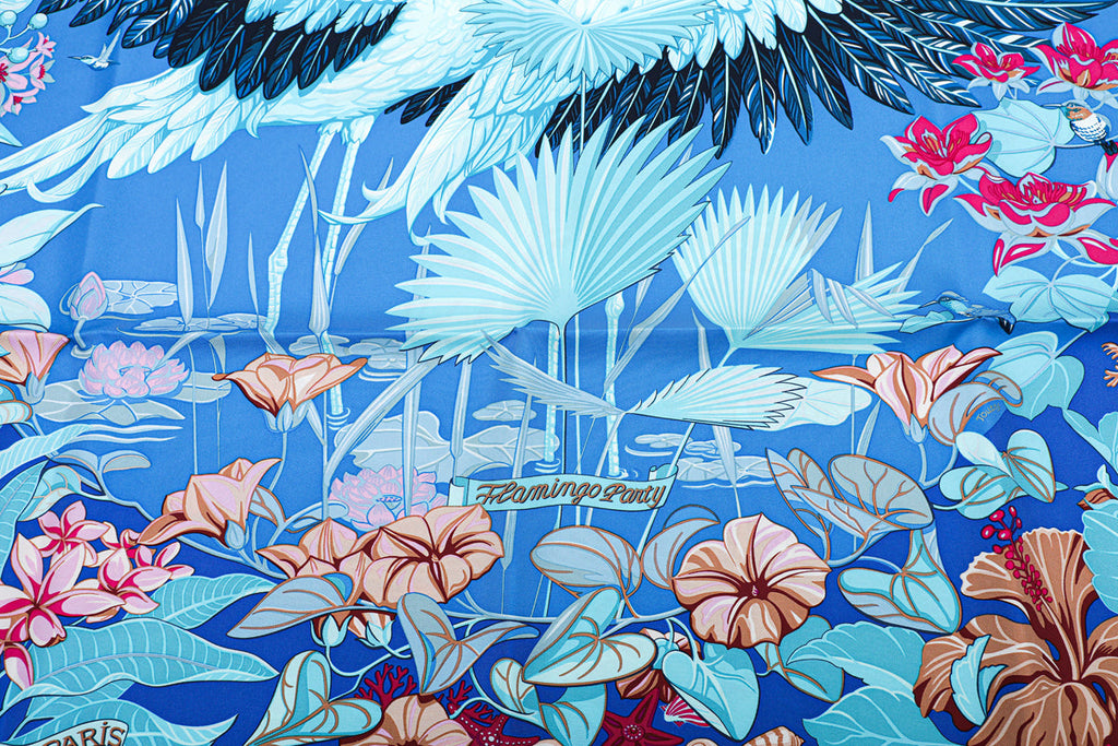 Hermes Multicolor Flamingo Party Silk Scarf