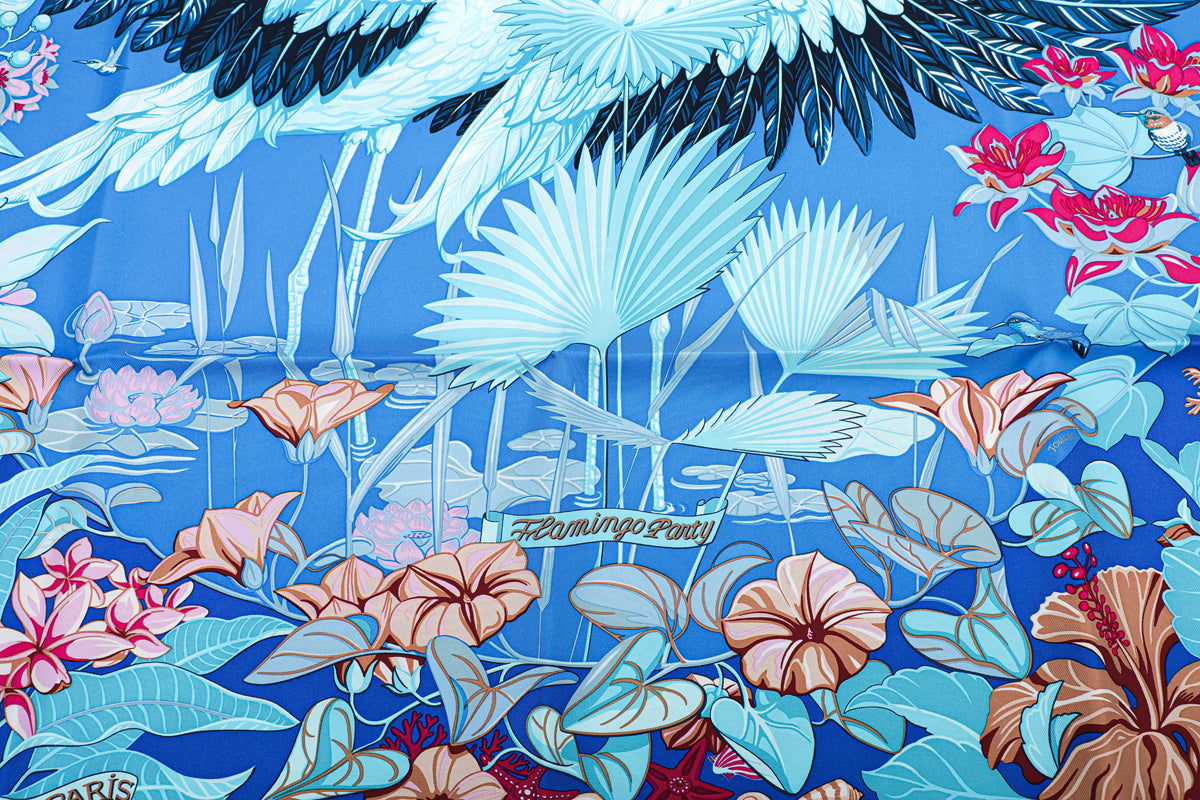Hermes Multicolor Flamingo Party Silk Scarf