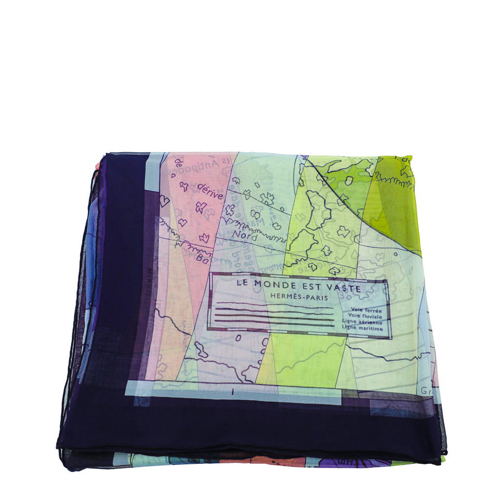 Hermes Multicolor Le Monde Est Vaste Silk Scarf