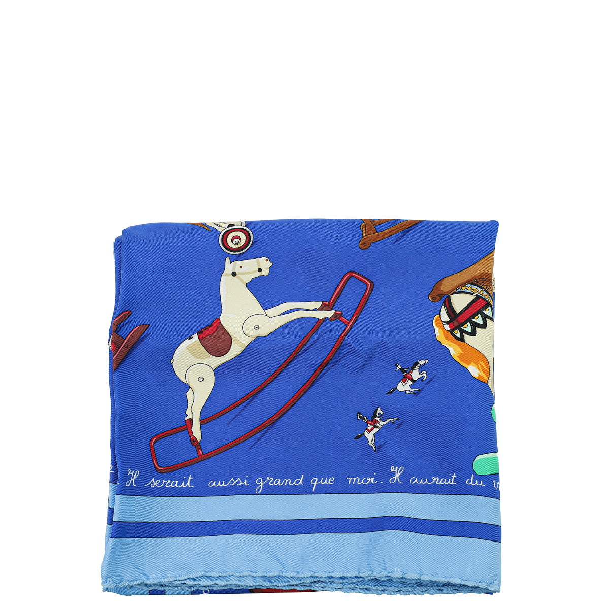 Hermes Blue Multicolor Raconte Moi Le Cheval Silk Scarf