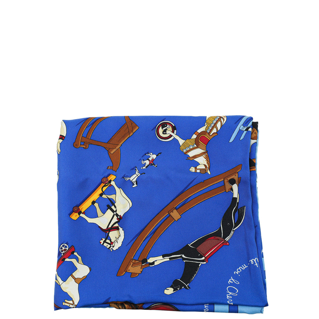 Hermes Blue Multicolor Raconte Moi Le Cheval Silk Scarf