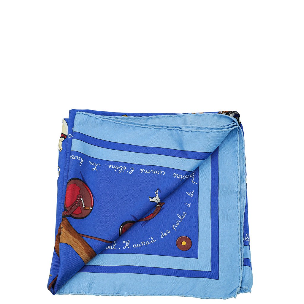Hermes Blue Multicolor Raconte Moi Le Cheval Silk Scarf