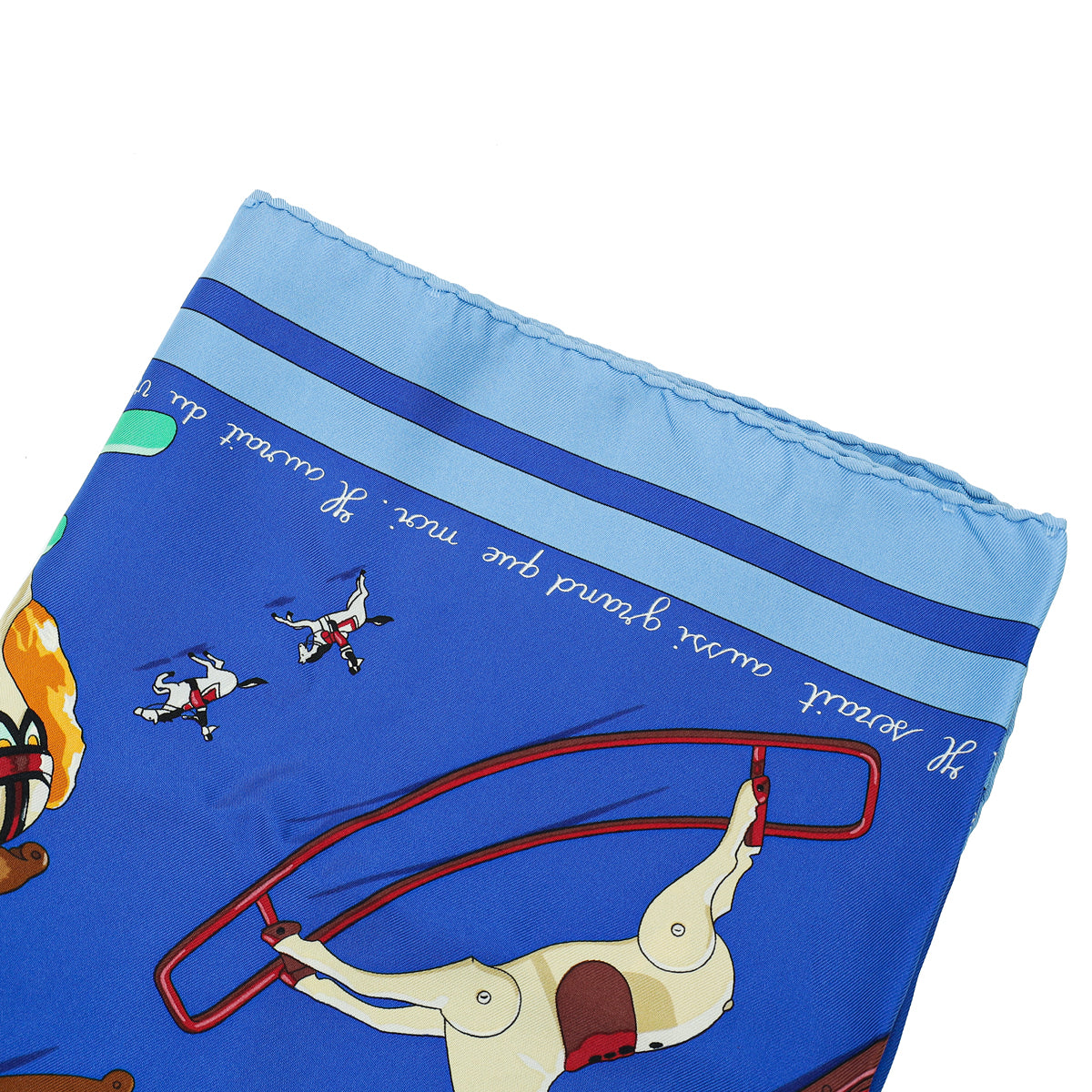 Hermes Blue Multicolor Raconte Moi Le Cheval Silk Scarf