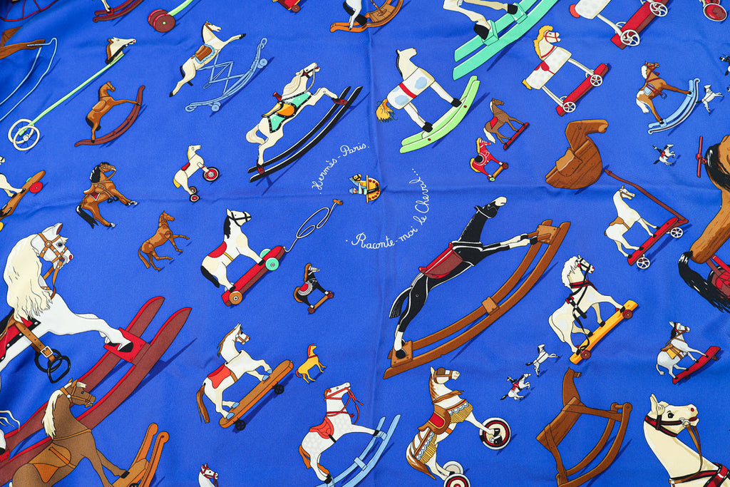 Hermes Blue Multicolor Raconte Moi Le Cheval Silk Scarf