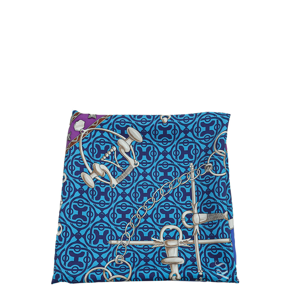 Hermes Blue Multicolor Mors et Gourmettes Silk Scarf