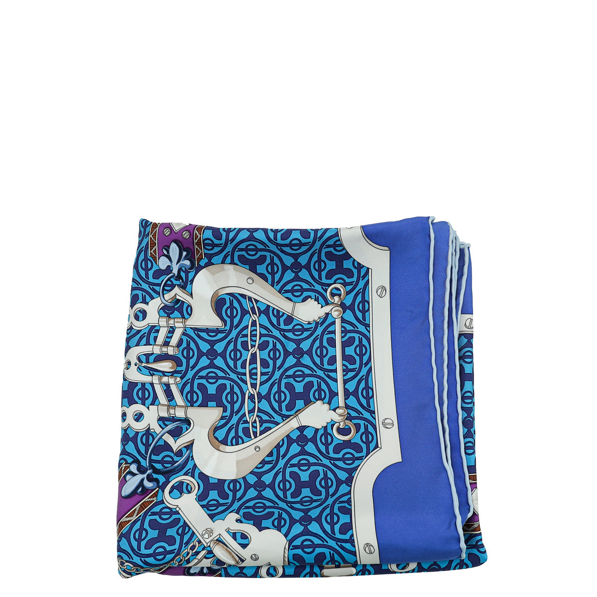 Hermes Blue Multicolor Mors et Gourmettes Silk Scarf
