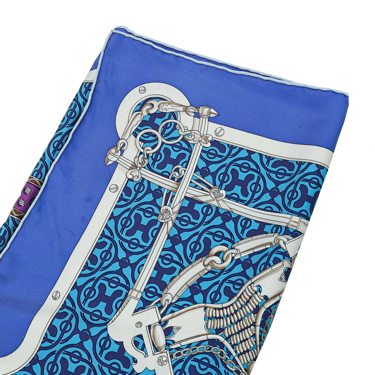 Hermes Blue Multicolor Mors et Gourmettes Silk Scarf