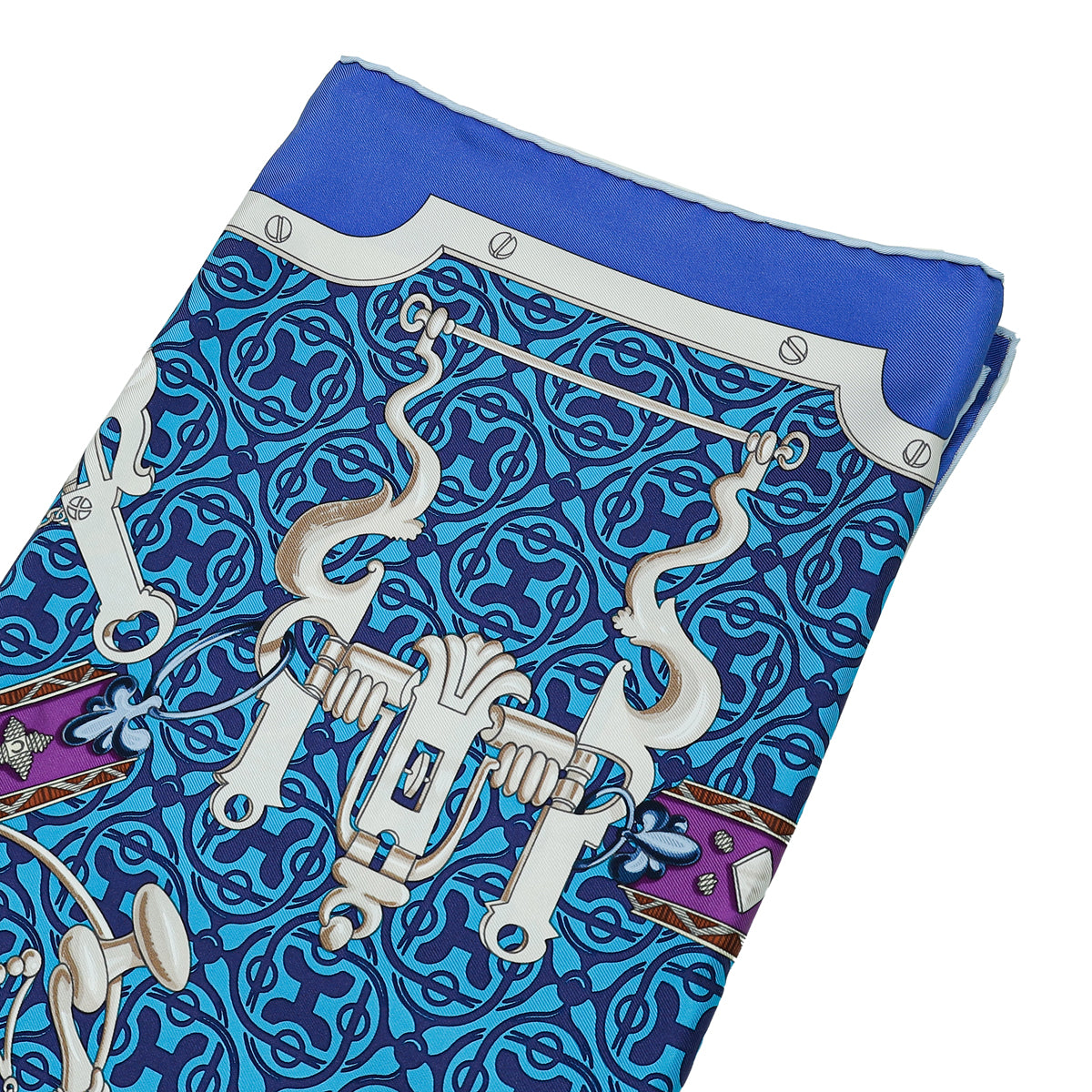 Hermes Blue Multicolor Mors et Gourmettes Silk Scarf