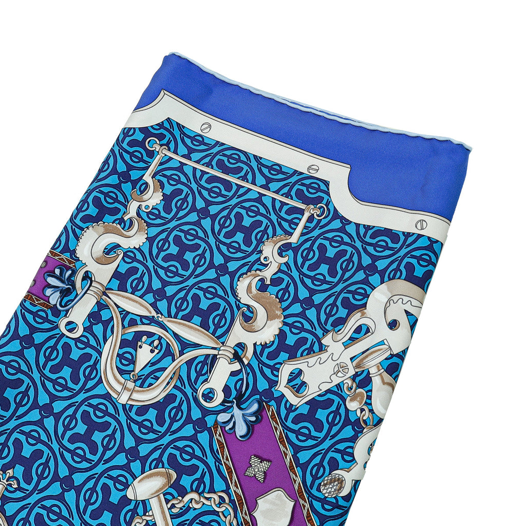 Hermes Blue Multicolor Mors et Gourmettes Silk Scarf