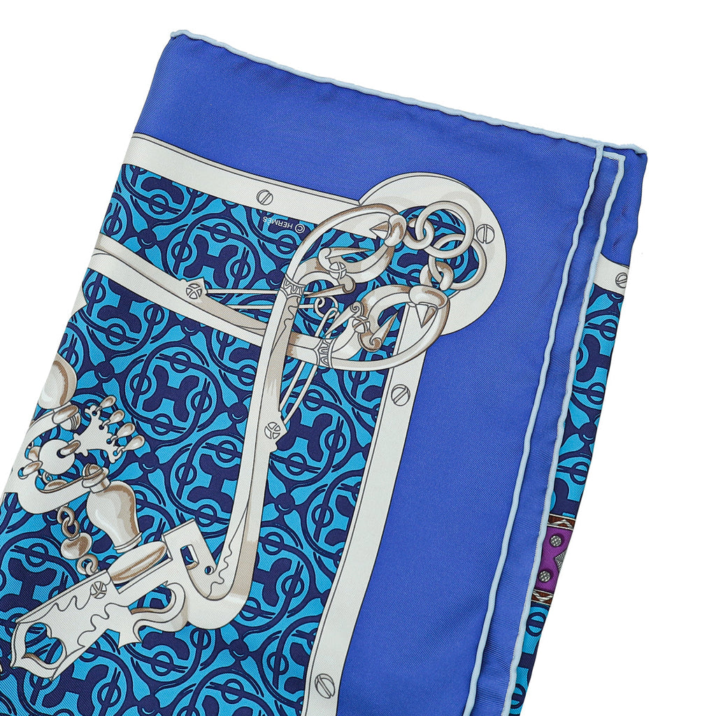 Hermes Blue Multicolor Mors et Gourmettes Silk Scarf