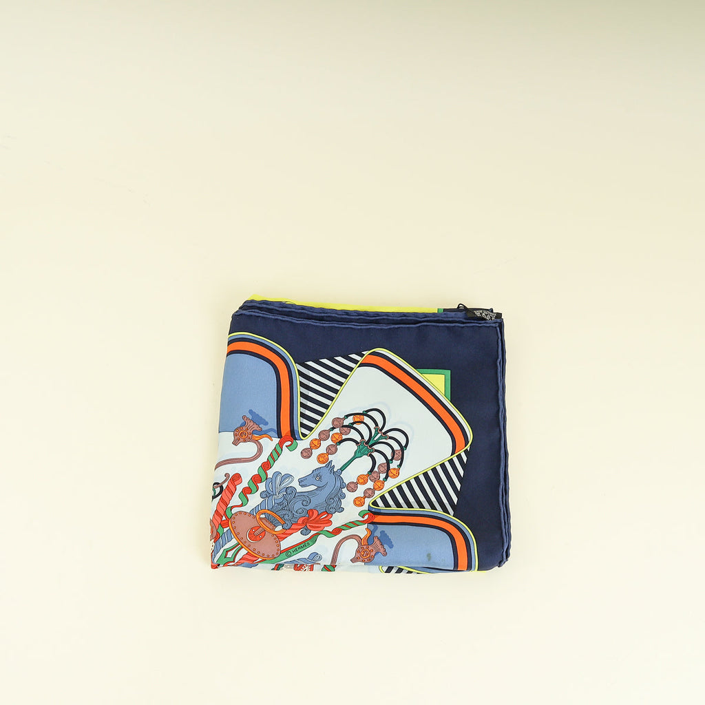 Hermes Bleu Multicolor "Bouquets Sellier" Silk Scarf