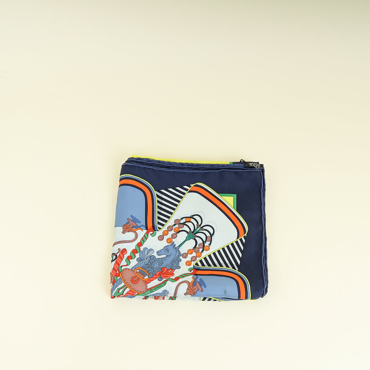 Hermes Bleu Multicolor "Bouquets Sellier" Silk Scarf