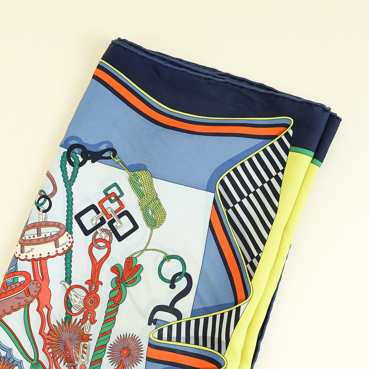 Hermes Bleu Multicolor "Bouquets Sellier" Silk Scarf