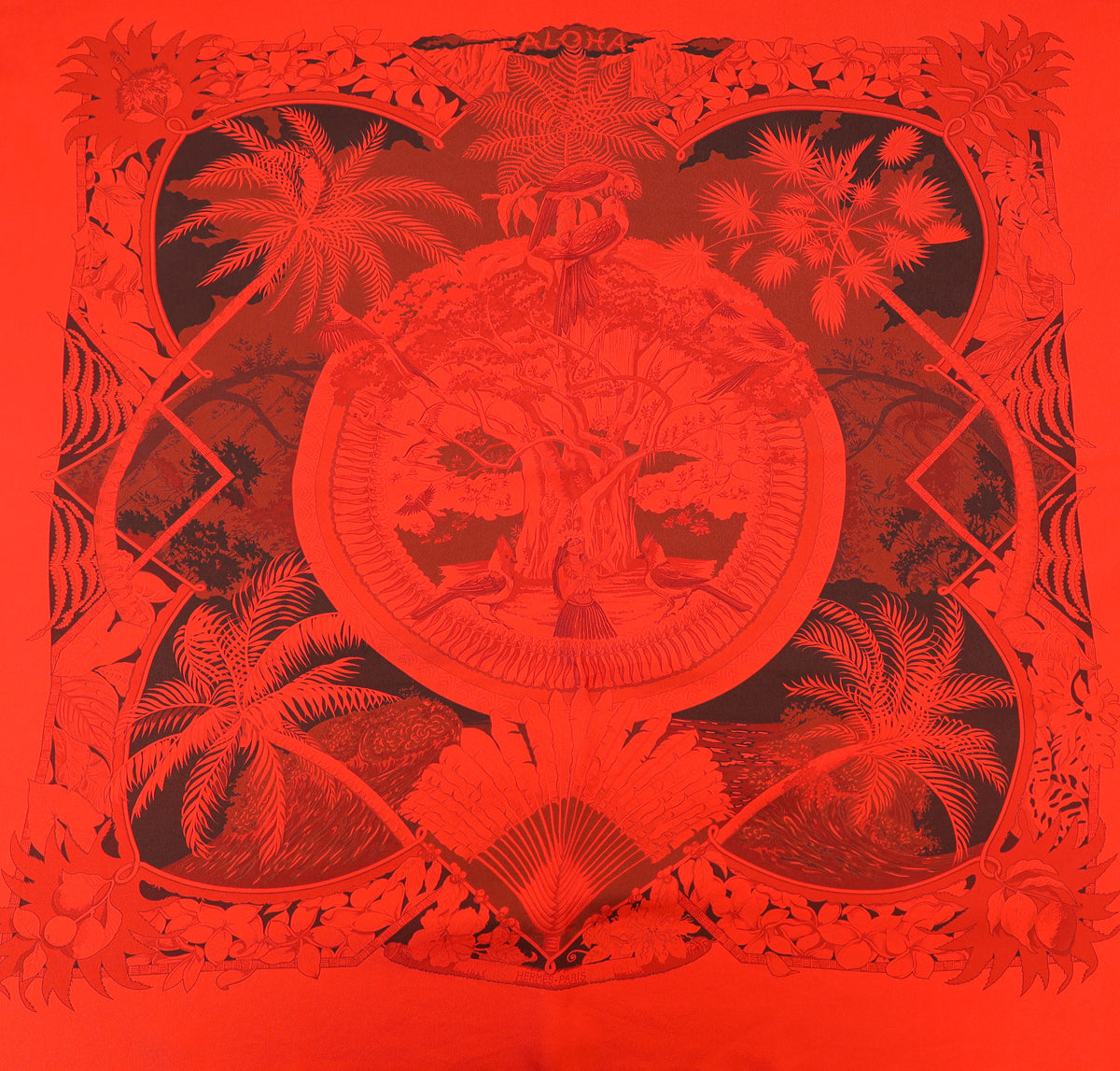 Hermes Rouge Vif Surteint Aloha Scarf