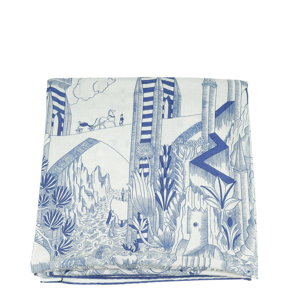 Hermes Bleu Blanc Cosmographia Universalis Cashmere Silk Shawl