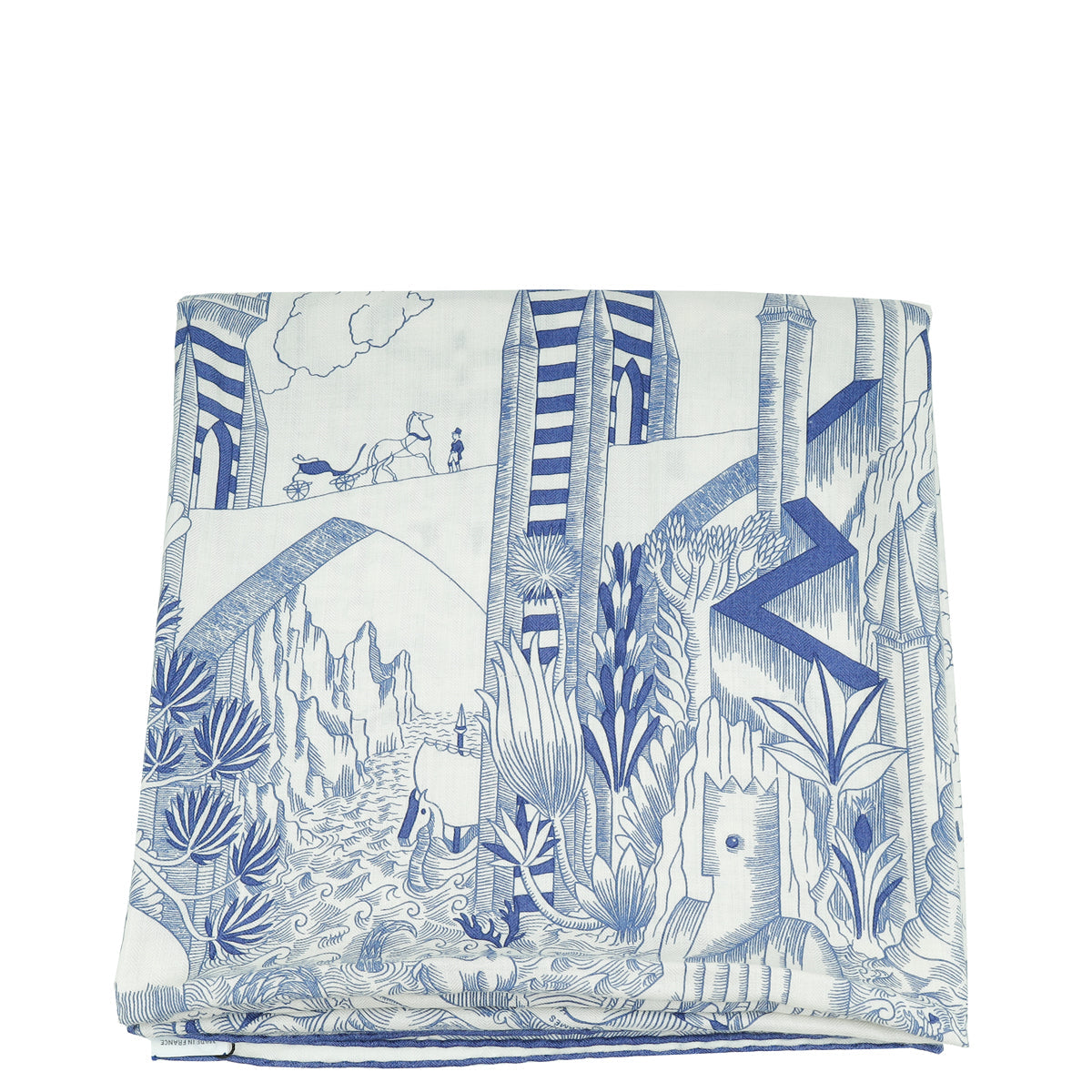 Hermes Bleu Blanc Cosmographia Universalis Cashmere Silk Shawl