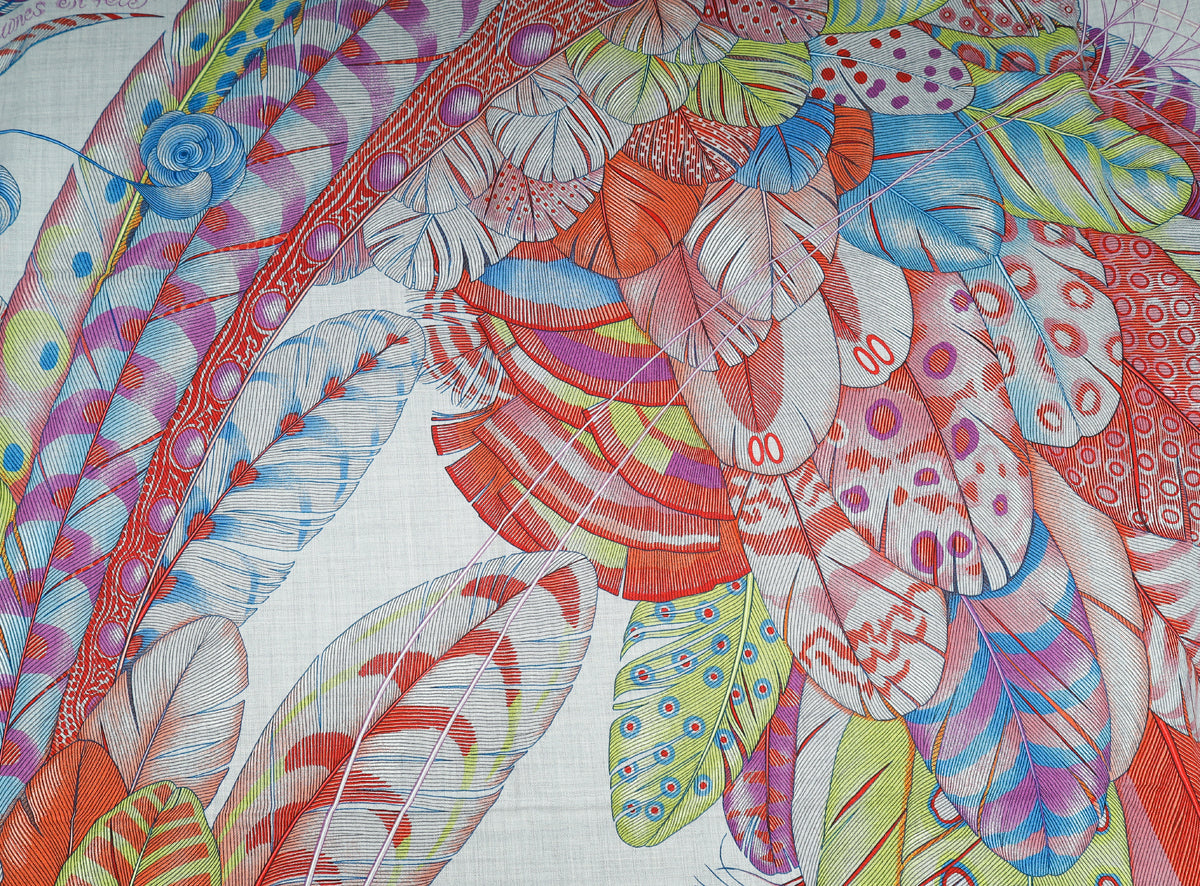Hermes Mauve Rose Chine Plumes En Fete Cashmere Silk Shawl