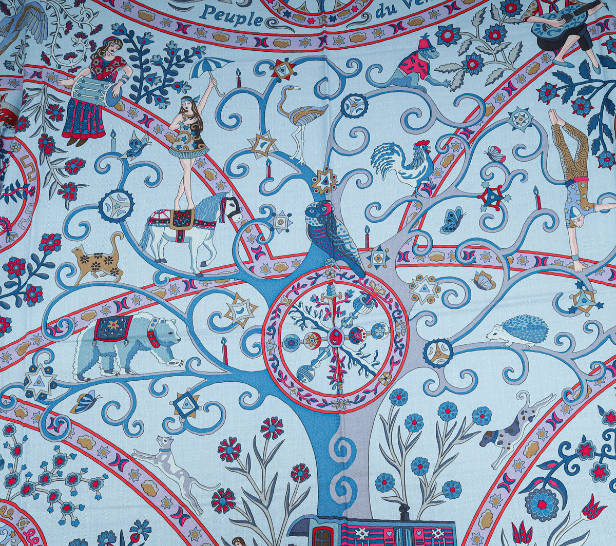 Hermes Bleu Ciel Parme Peuple du Vent Cashmere Silk Shawl