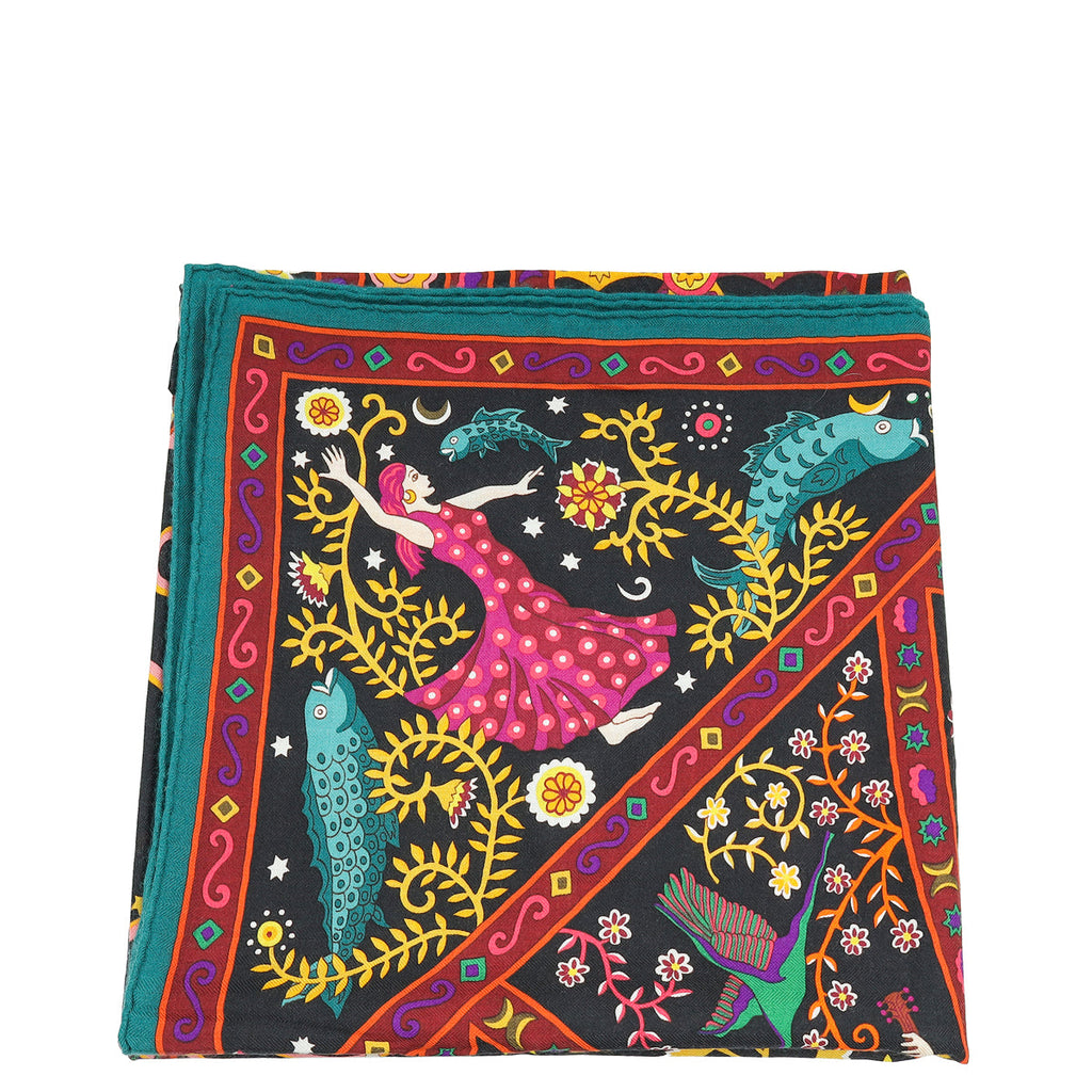 Hermes Tricolor Peuple du Vent Cashmere Silk Shawl
