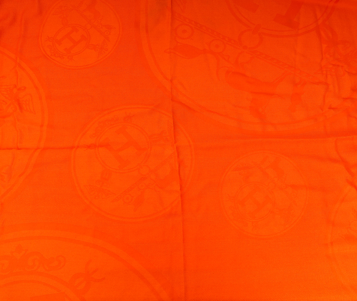 Hermes Orange Vif Libris Cashmere Silk Shawl Stole