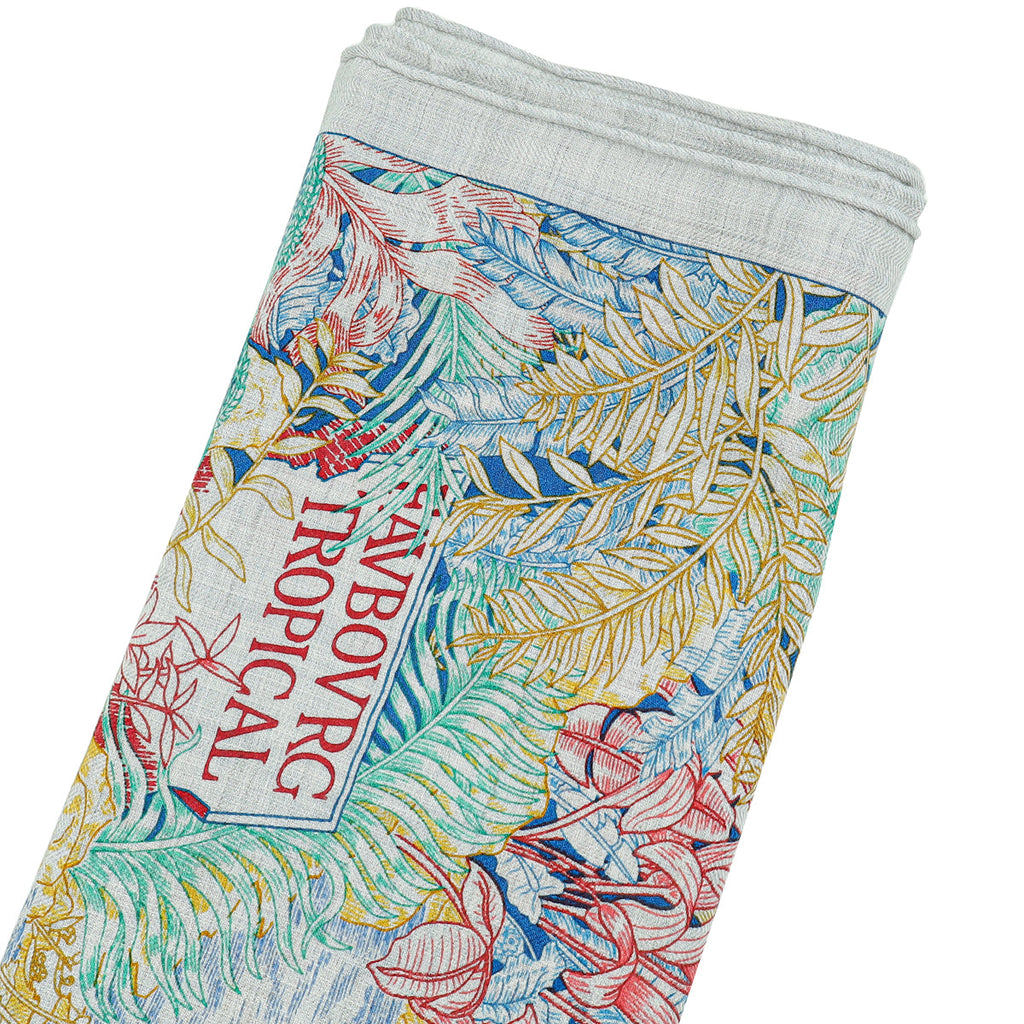 Hermes Gris Chine Rose Faubourg Tropical Cashmere Silk Shawl