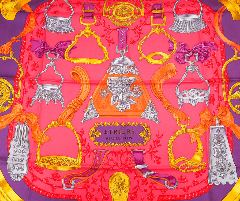 Hermes Fuchsia Multicolor Etriers Silk Scarf