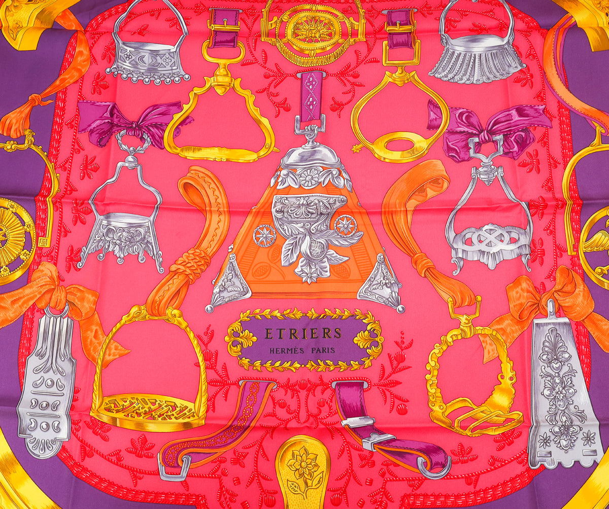 Hermes Fuchsia Multicolor Etriers Silk Scarf