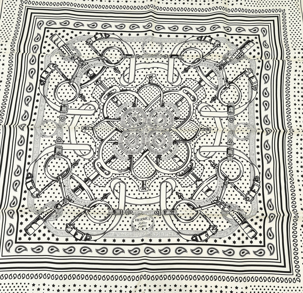 Hermes Bicolor Eperon D'Or Bandana Silk Scarf 70
